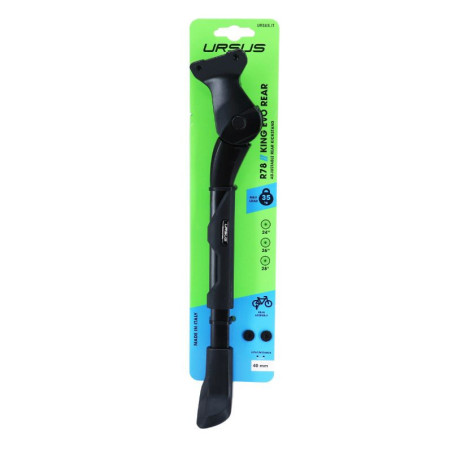 BEQUILLE VELO LATERALE ARRIERE URSUS KING EVO REAR 24-28'' NOIR REGLABLE FIXATION 2 VIS SUR BASE ENTRAXE 40mm - SUPPORTE 35Kgs