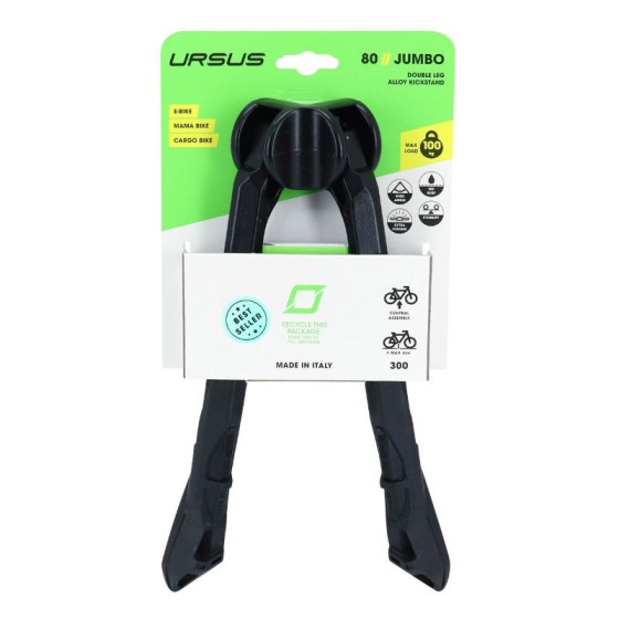 BEQUILLE VELO DOUBLE CENTRALE URSUS JUMBO 28"/700 PLIABLE ALU NOIR  300mm - SUPPORTE 100KGS