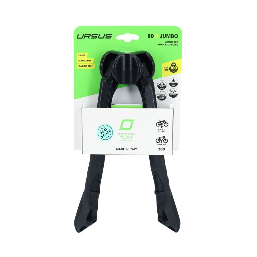 BEQUILLE VELO DOUBLE CENTRALE URSUS JUMBO 28"/700 PLIABLE ALU NOIR 300mm - SUPPORTE 100KGS BEQUILLE VELO DOUBLE CENTRALE URSUS JUMBO 28"/700 PLIABLE ALU NOIR 300mm - SUPPORTE 100KGS