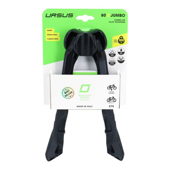BEQUILLE VELO DOUBLE CENTRALE URSUS JUMBO 26" PLIABLE ALU NOIR  275mm - SUPPORTE 100KGS