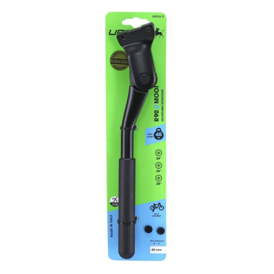 BEQUILLE VELO LATERALE ARRIERE URSUS R90 MOOI+ REAR 24-28'' NOIR REGLABLE FIXATION 2 VIS SUR BASE SUPPORTE 40Kgs