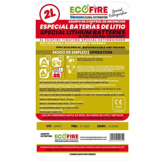 EXTINCTEUR DIELECTRIQUE POUR FEU DE BATTERIE LITHIUM