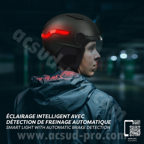 T'NB- CASQUE VELO TNB VIZION LED AVEC FEU STOP ET CLIGNOTANTS - GRIS ANTHRACITE - TAILLE L (59-61CM)