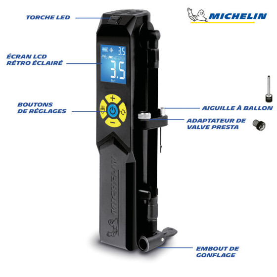 Michelin Mini compresseur USB rechargeable 10 Bars