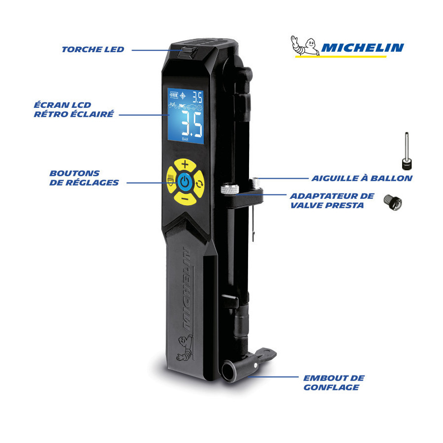 Michelin Mini compresseur USB rechargeable 10 Bars