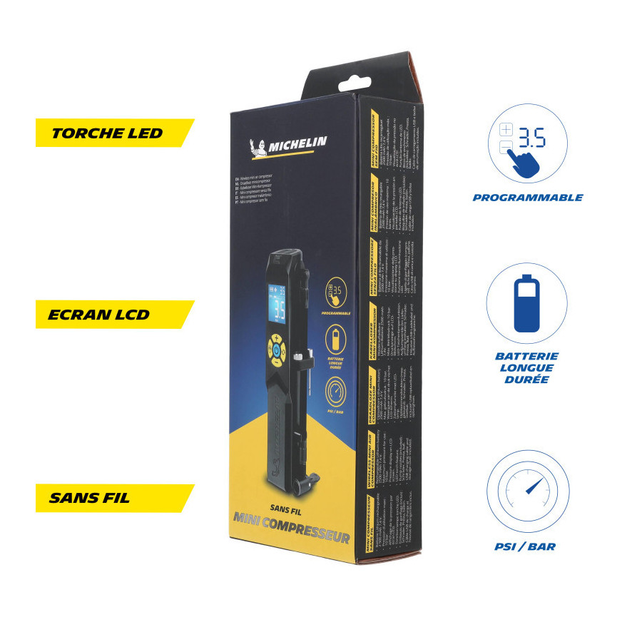 Michelin Mini compresseur USB rechargeable 10 Bars